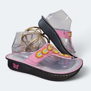 Alegria Carina Bead-azzled Pink Sandals with Rainbow Beads Size 38